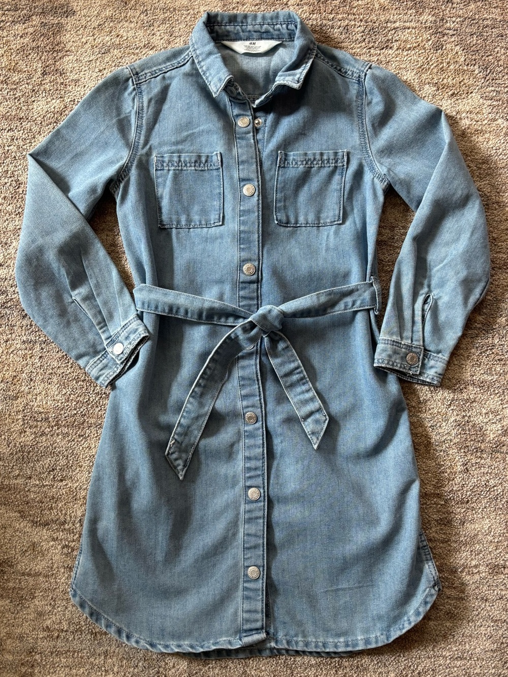 H&M Light Blue Denim Shirt Dress with Tie Belt